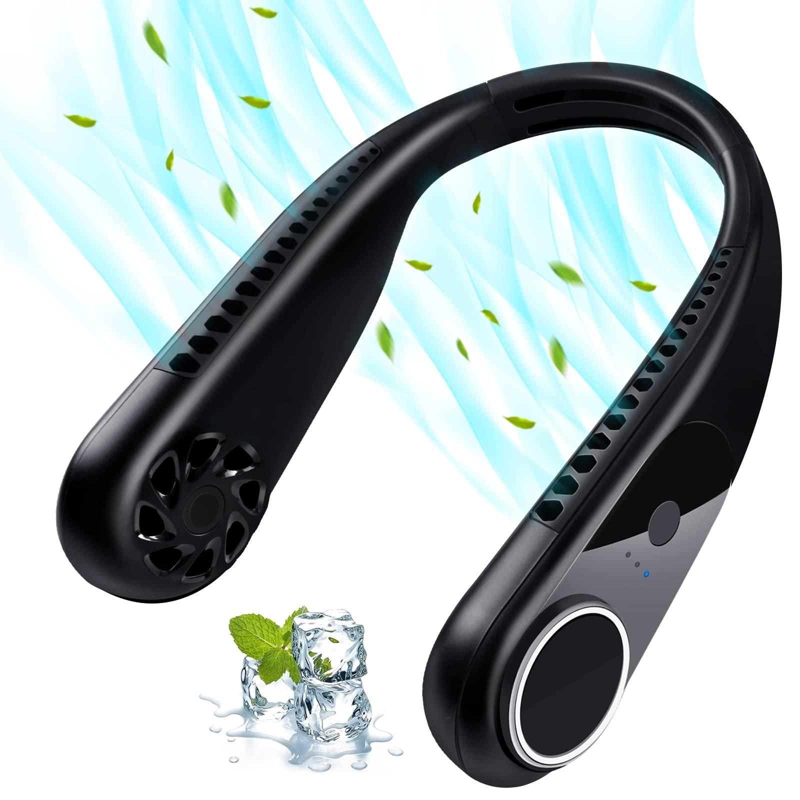 SONITORNeck Fan Rechargeable, 5200mAh Portable Personal Neck Fan, Bladeless Mini USB Fan, Hands-Free Wearable Hanging Neck Fans for Women Men, Quiet Headphone Fan for Home Office Travel Holiday,Black