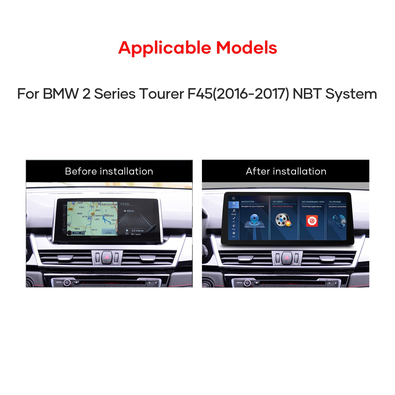 Android 15 12.3 Inch 8-Core 8GB + 128GB Car Radio Screen GPS Navigation for BMW 2 Series F45 F46 F22 NBT System Suports IPS Bluetooth 5.1 WiFi DSP IPS DAB+ TPMS Wireless CarPlay Android-Auto