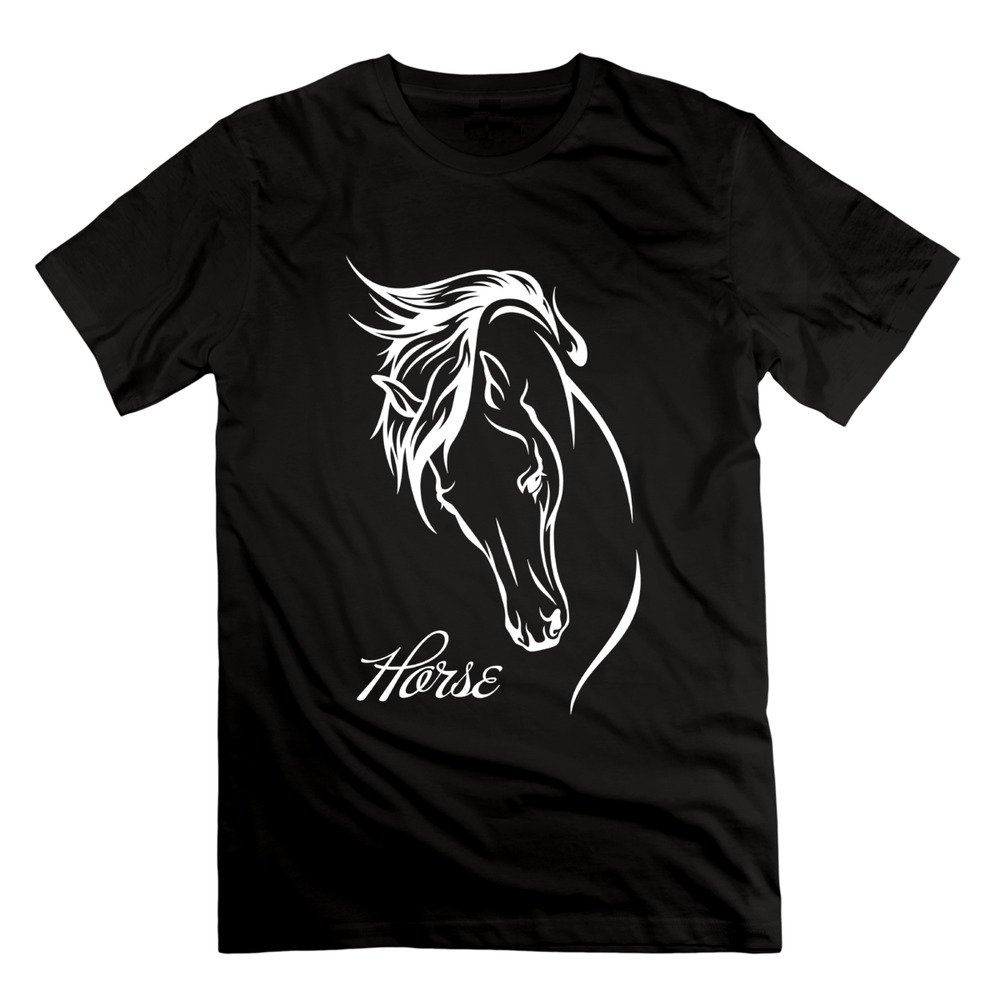 Men's Horse Head Line Drawing Black Funny T Shirts
