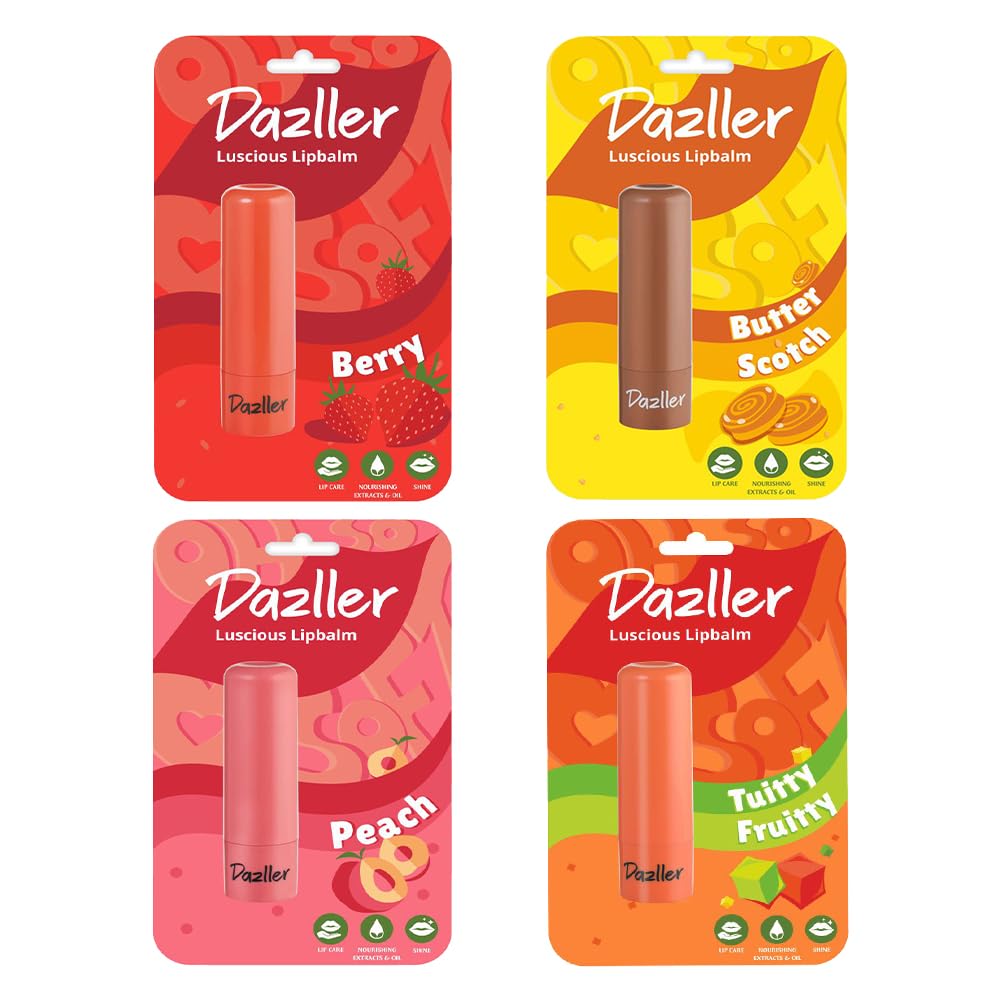 Dazller Luscious Lipbalm, 4G, Lip Bonanza Pack of 4, Lip Care Essential, Glossy Tint, Soft And Nourished Lips All Day, No Lip Discolouration, Vegan & Cruelty-Free, Multicolor-image-37