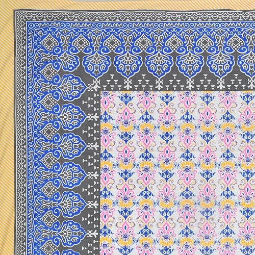 Image of RajasthaniKart Pure 100% Cotton 240 TC King Size BEDSHEET with 2 Pillow Cover - 90X108 (Suitable for King Size Bed Sheet or Double Bed, Yellow-Blue Flower) PSP134
