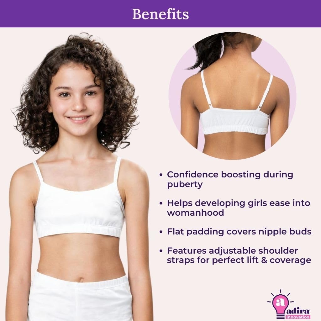 Adira | Bra for Teens | Teen Bras with Flat Padding for Coverage | Gives Confidence at School | Beginners Bra with Comfortable Strecthy Cotton | Pack of 2 | White & Skin | S - Image 6 thumbnail