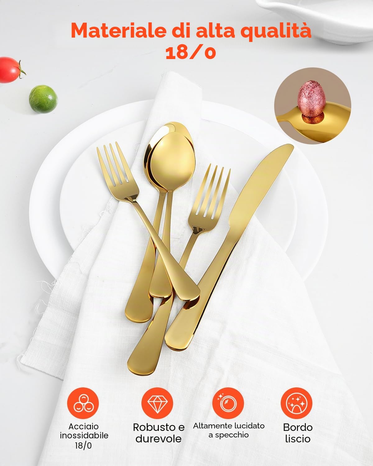 VEVOR Set di Posate in Acciaio Inossidabile per Uso Alimentare, Set Posate Altamente Lucide, Stoviglie in Lavastoviglie, Servizio 20 Persone, Coltello Forchetta Cucchiaio 100 Pezzi in Oro