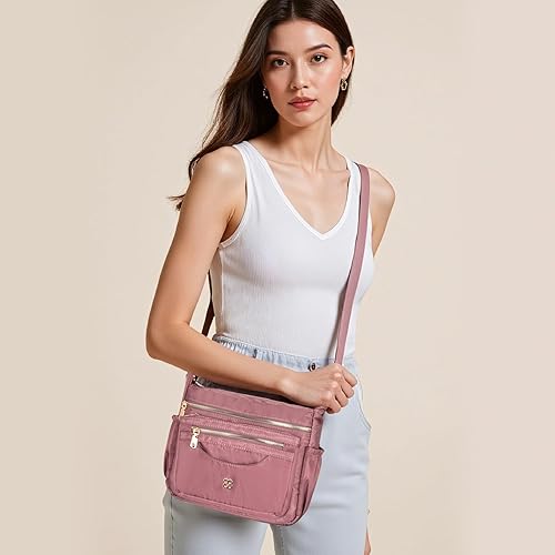 Miniatura 6 de Bolso de Mensajero para Mujer de Nylon Impermeable Bolso de Hombro Bandolera Ligero para Viaje con Múltiples Bolsillos