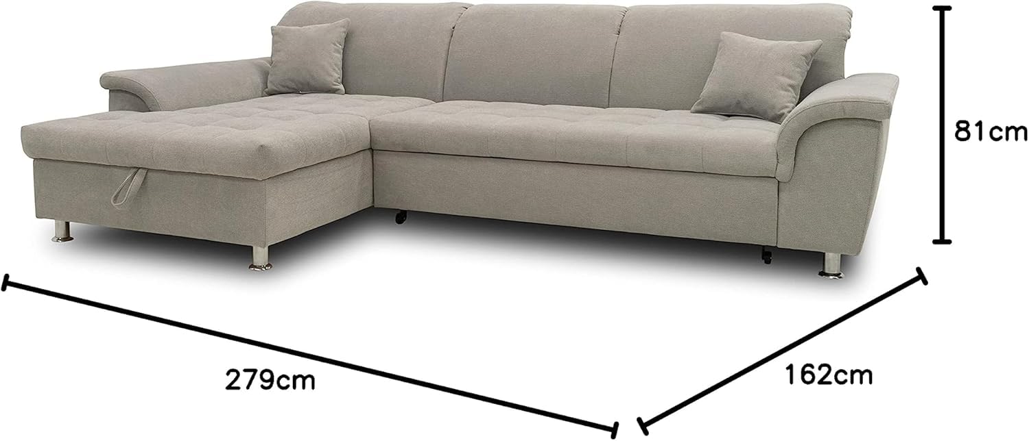 DOMO. collection Ecksofa Franzi, Couch in L-Form, Sofa, Eckcouch, Polsterecke Longchair links 279 x 162 x 81 cm (BxTxH), hellgrau