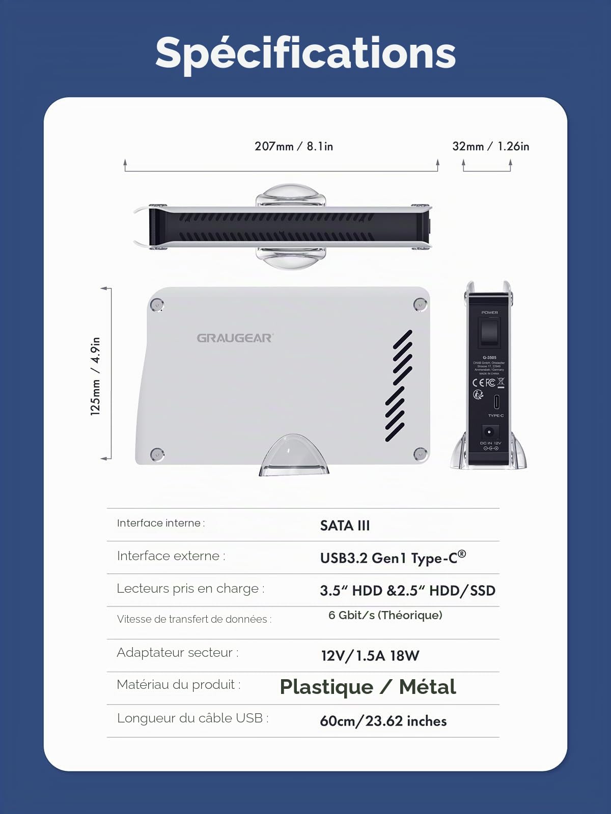 GRAUGEAR Disque Dur Externe 4TB - Compatible PS5/PS4, Haute Vitesse USB 3.2, Boîtier Durable en Aluminium, avec Câbles USB-C et USB-A