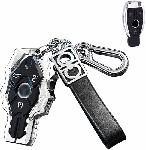 SANRILY Cubierta de llave plateada para Mercedes Benz Clase C A E S AMG Class CLA CLS GLK Silicona+Metal Maquinaria Armadura Estilo Clave Shell con