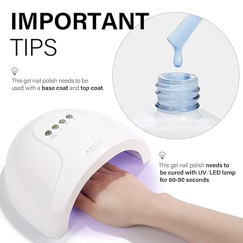 Miniatura 3 de AILLSA - Esmalte de uñas en gel azul pastel, azul bebé, colores brillantes de primavera y verano, algodón de azúcar, gel UV semipermanente para