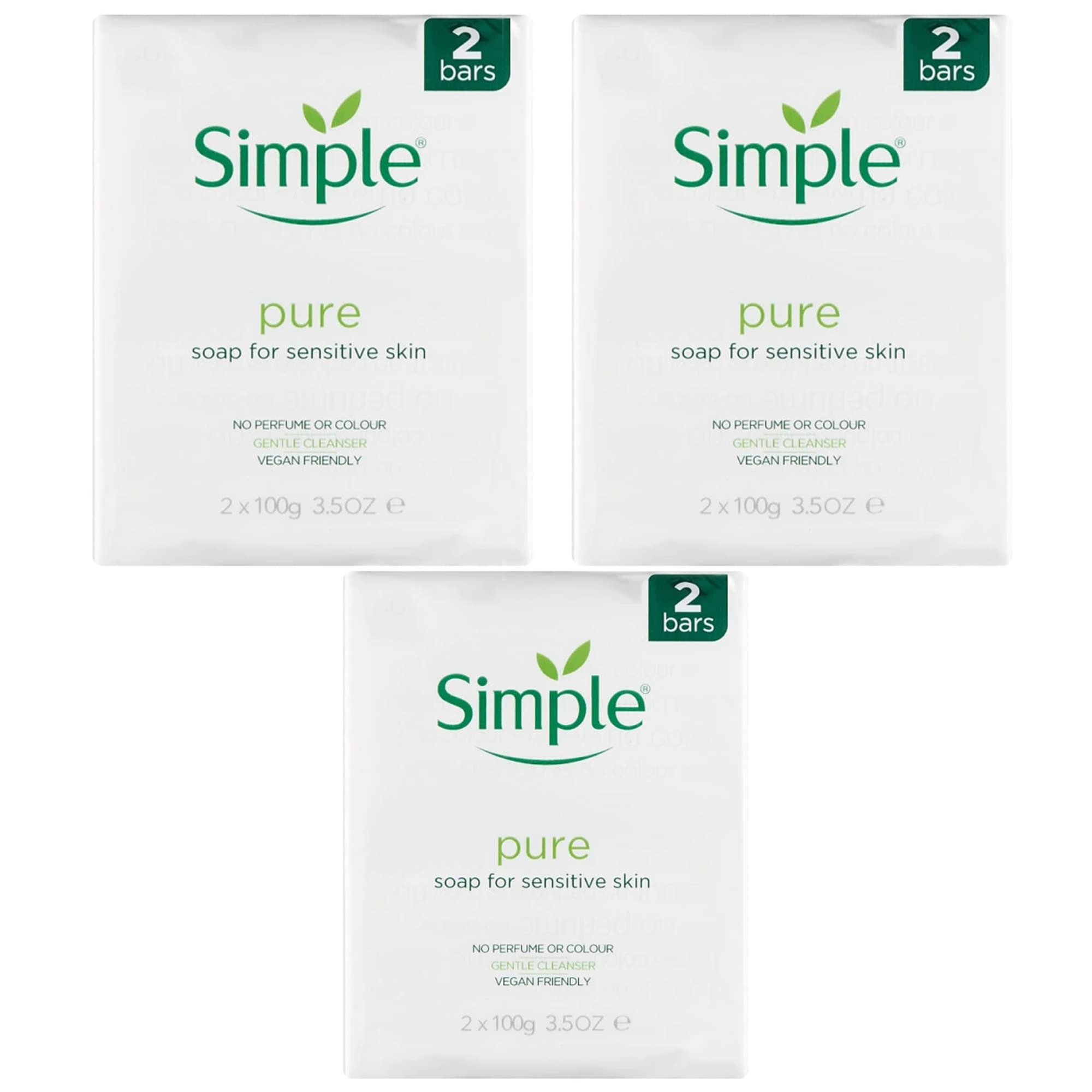 Simple Pure Soap Bars For Sensitive Skin Pack of 6 (6 x 100g) - 3 x Twin Packs
