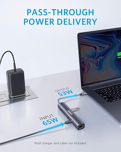 Miniatura 3 de Anker Hub USB C 6 en 1 con entrega de energía de 65 W, HDMI 4K, Ethernet de 1 Gbps, puertos USB para MacBook Air, iPad Pro, XPS y más