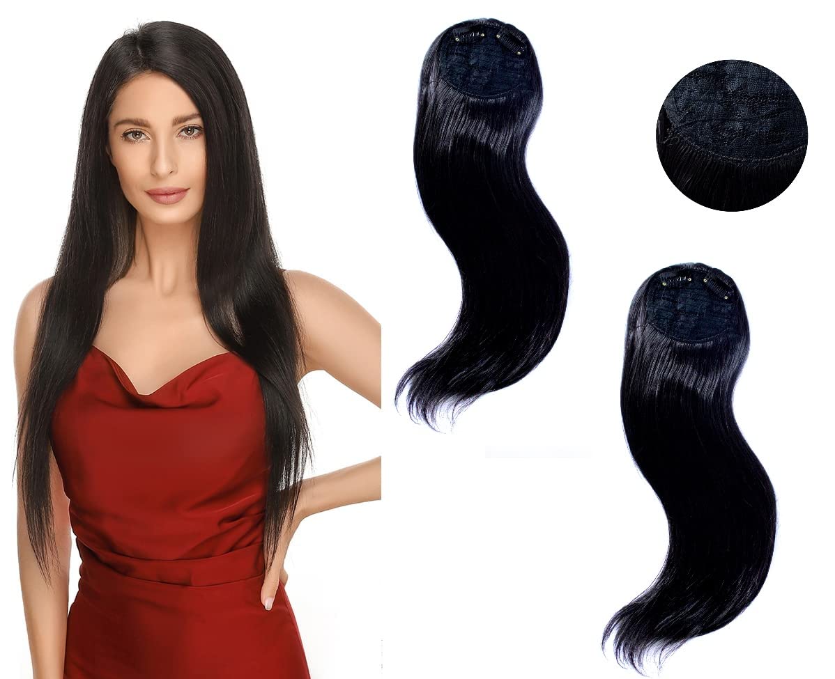 Glan Glan Hair Volumizer Patch/Extension For Bald Scalp Hair Cover Up Patch Clip Extensions For Women And Girls (Black) Set Of 2 Pcs