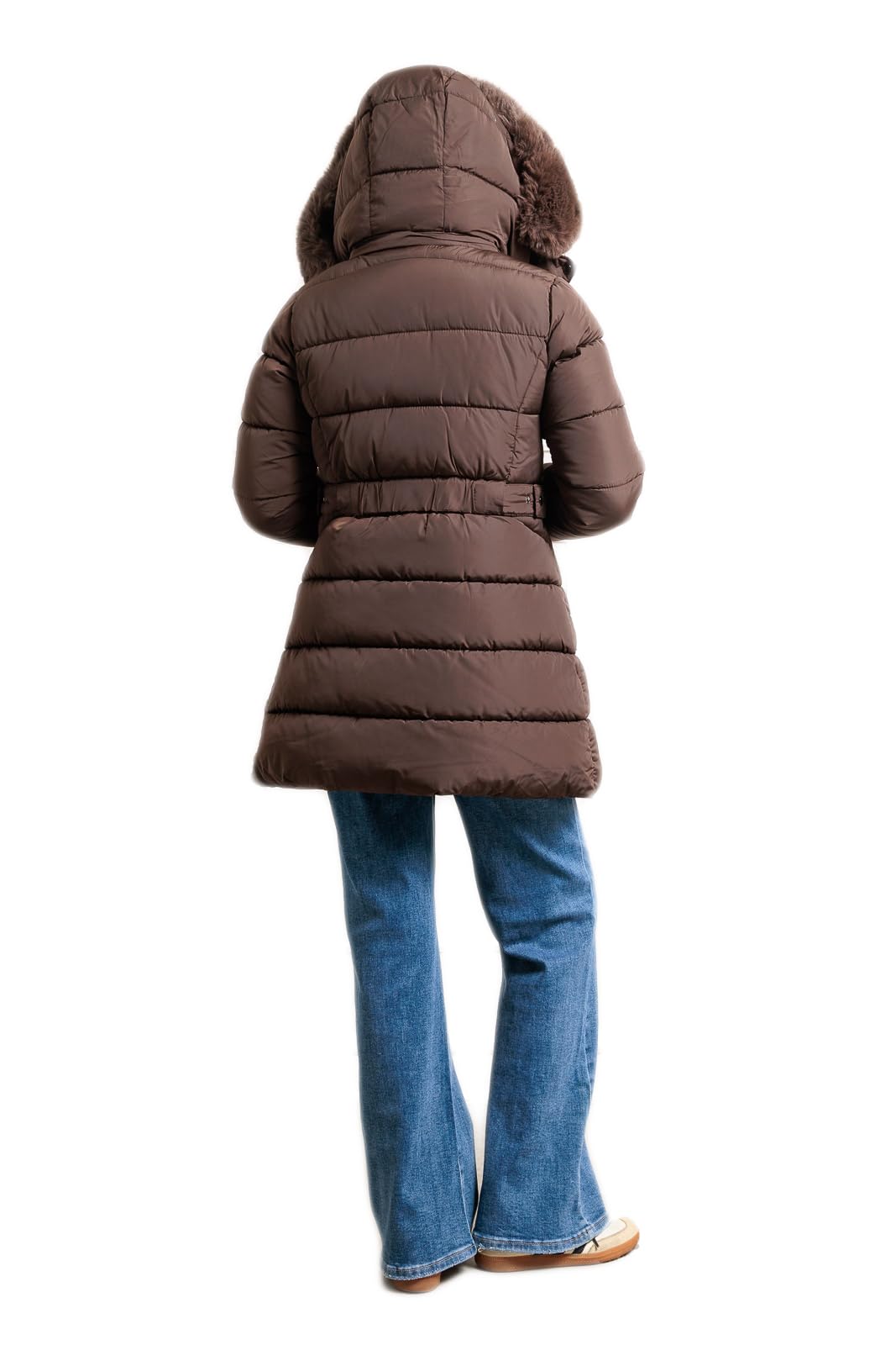 Piumino Donna Giubbotto Lungo Cappuccio Pelliccia Giubbino Invernale Casual Elegante VEQUE