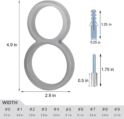 Vista 135 de Metal Numbers for House Outside, 5 Inch Modern House Numbers, DIY Floating Address Numbers with Screws, Rust Free Zinc Alloy, Silver Number 5
