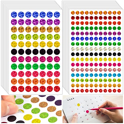 5060 PCS Small Shiny Dot Colored Stickers - 1/4" and 1/2" Tiny Glitter Round Stickers, Mini Sparkle Laser Circle Stickers for Kids Teachers Student Classroom Office,16 Colors