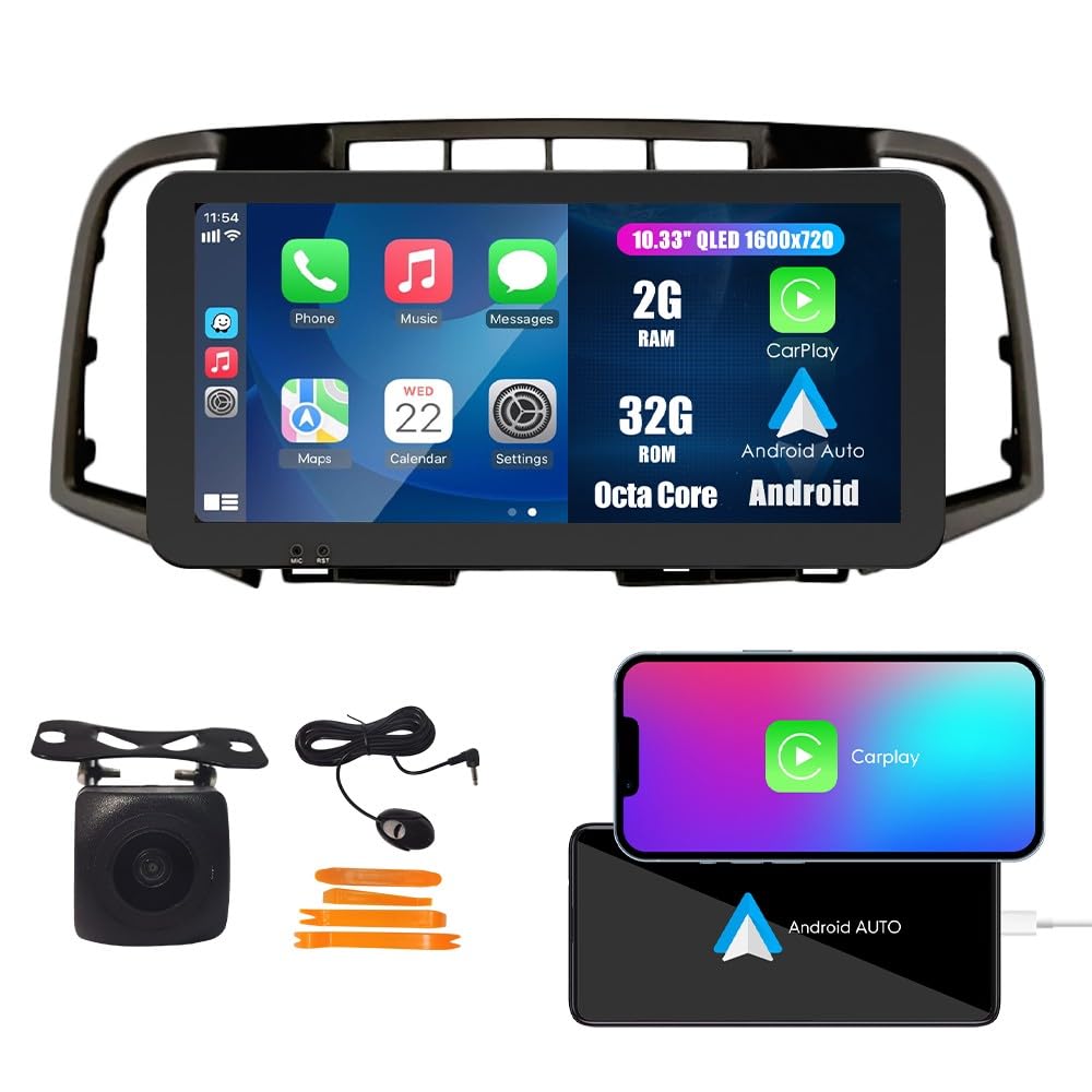 Kunfine Car CarPlay Android Auto Navigation Stereo GPS Radio Reverse Camera Display 10.33" QLED Touchscreen Headunit Tablet Pad Media Player for