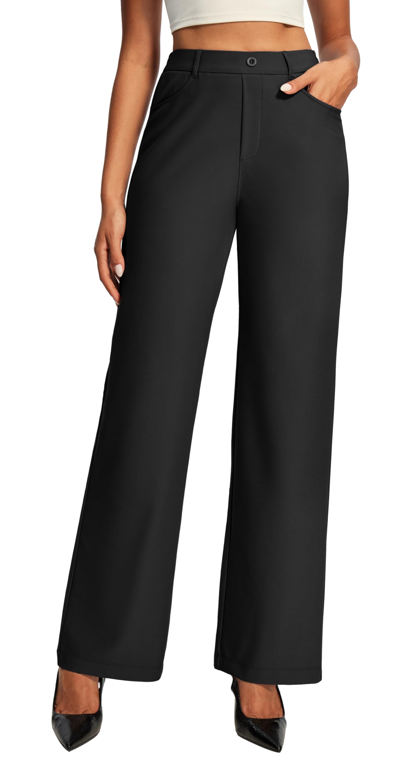 Ewedoos Women Wide Leg Stretchy Dress Pants High Waisted Work Pants Pull on Business Casual Outfits Slacks Office