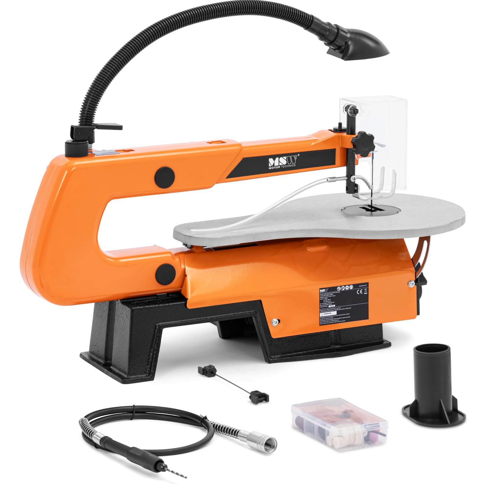 MSW MSW-SBBD-1250EC - Sega da decubo, 120 W, inclinabile di 45°, superficie di lavoro, 254 x 414 mm, luce LED, albero flessibile, sega a taglio fine, legno professionale