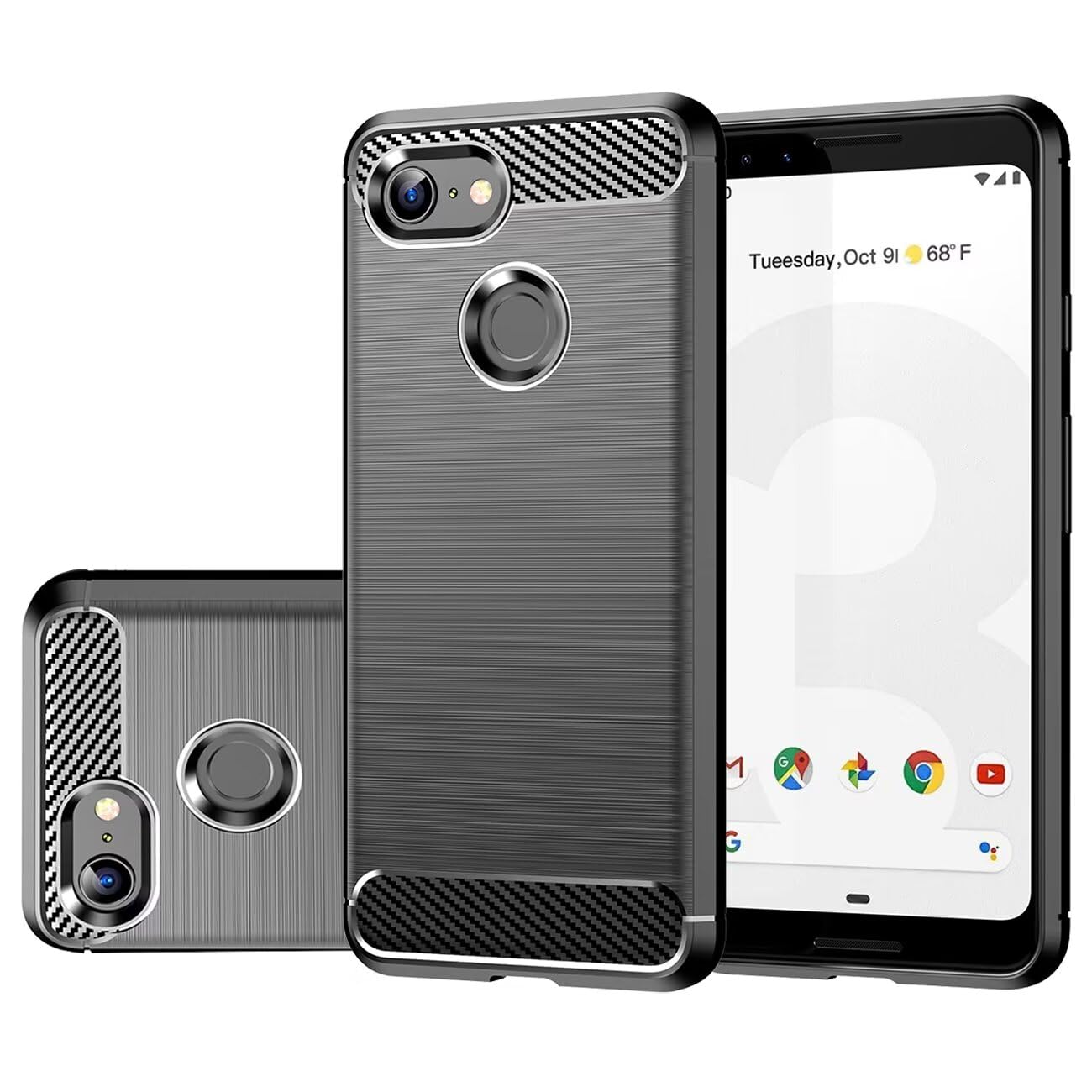 Case for Pixel 3 XL Case, Google 3 XL/XL3 G013C Case, Slim Thin Carbon Fiber Phone Case TPU Soft Back Cases Anti-Scratch Shockproof Protective Cover for Google Pixel 3 XL Blue
