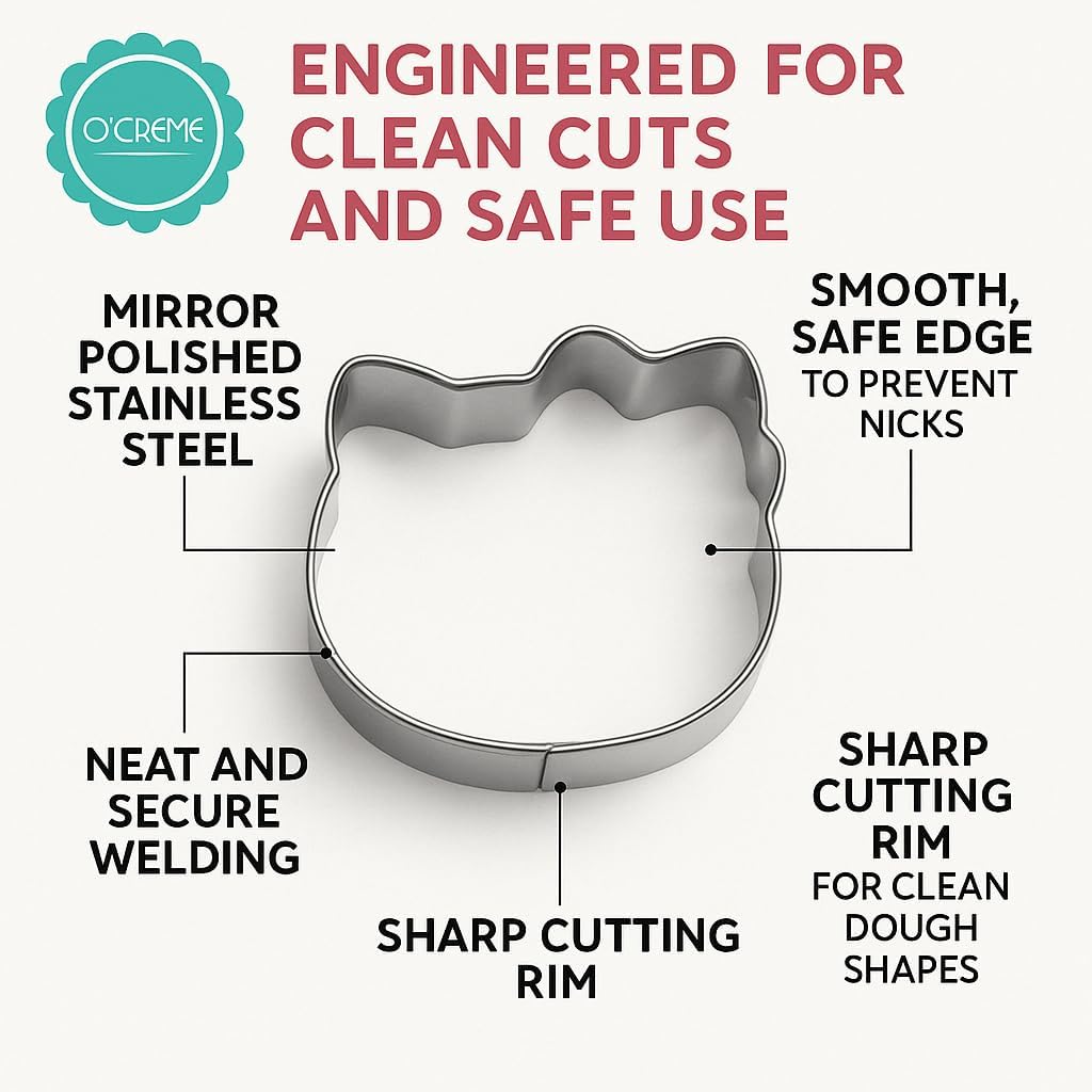 O'Creme Hello Kitty Cookie Cutters Stainless Steel Set of 6 | Six graduated sizes from 1-3/8 to 3-3/8 inches, crafted from durable stainless steel for clean, sharp cuts every time.