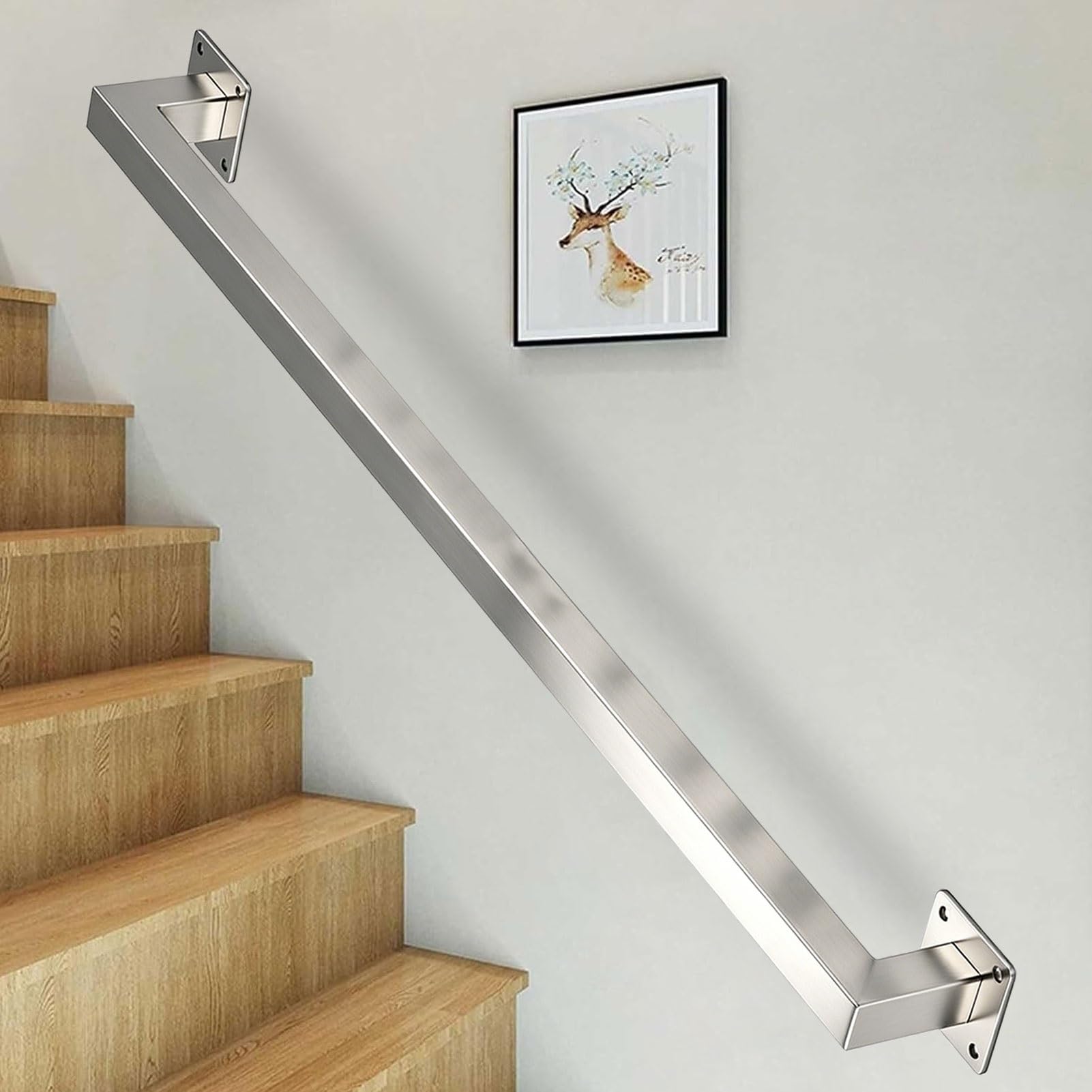 Stairs Banister Handrail, 30-600cm Stair Railings Support Rod, Stainless Steel Hand Railing with Bracket Stair Grab Bar Kit, Staircase Handrails with Grab Rail Complete(16ft/480cm)