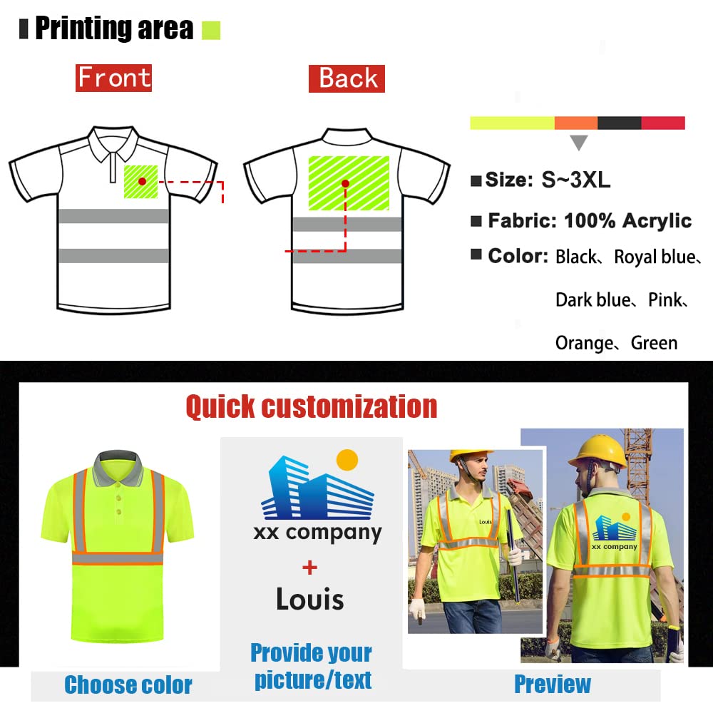 YOWESHOP High Visibility Reflective Safety T-Shirts Custom Logo Hi Vis Short Sleeve Work Polo Shirt for Men?Green-XL