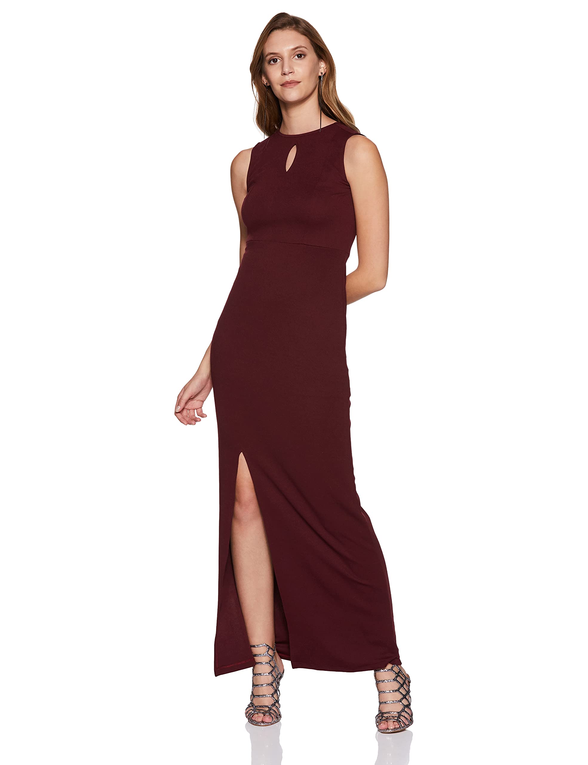 MISS OLIVE Women's Bodycon Maxi Dress (Wine Red, Medium)