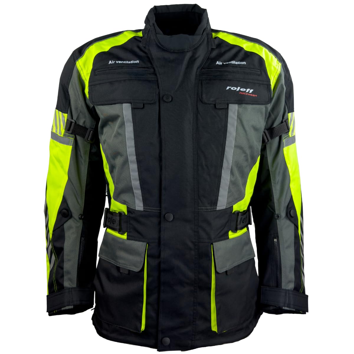 Roleff Herren Motorradjacke Textil – Protektoren, Belüftungssystem, wasserdicht, atmungsaktiv