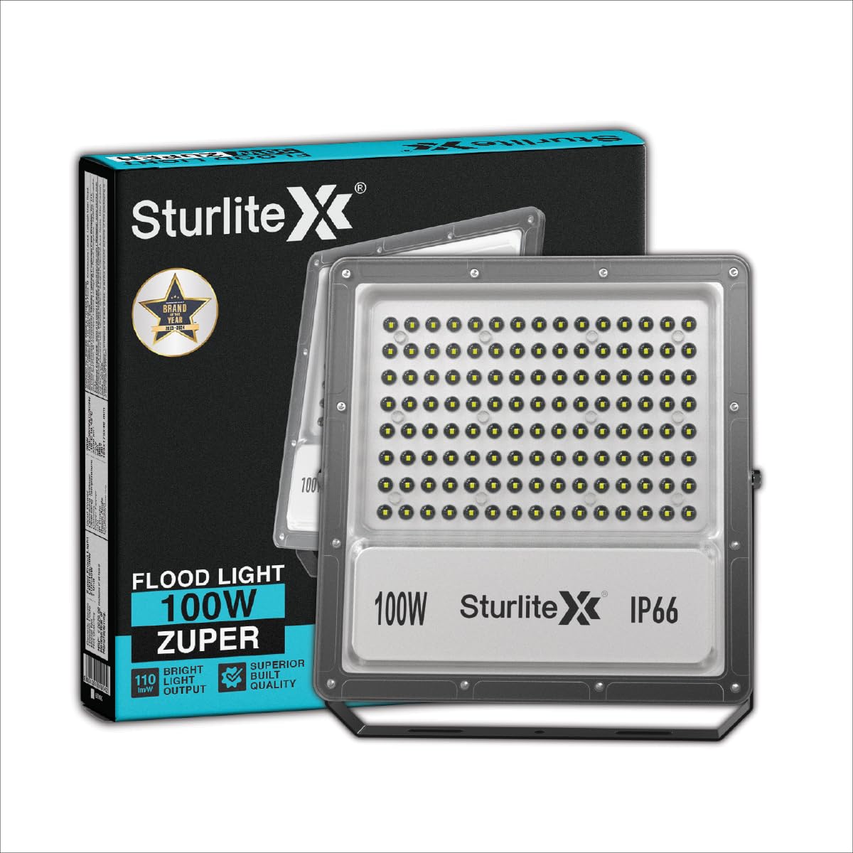Sturlite Zuper 100W LED Flood Light | 6500K Cool White Color Temperature LED Lamp | Surge Protection IP66 Waterproof Focus Light for Factory, Garage,