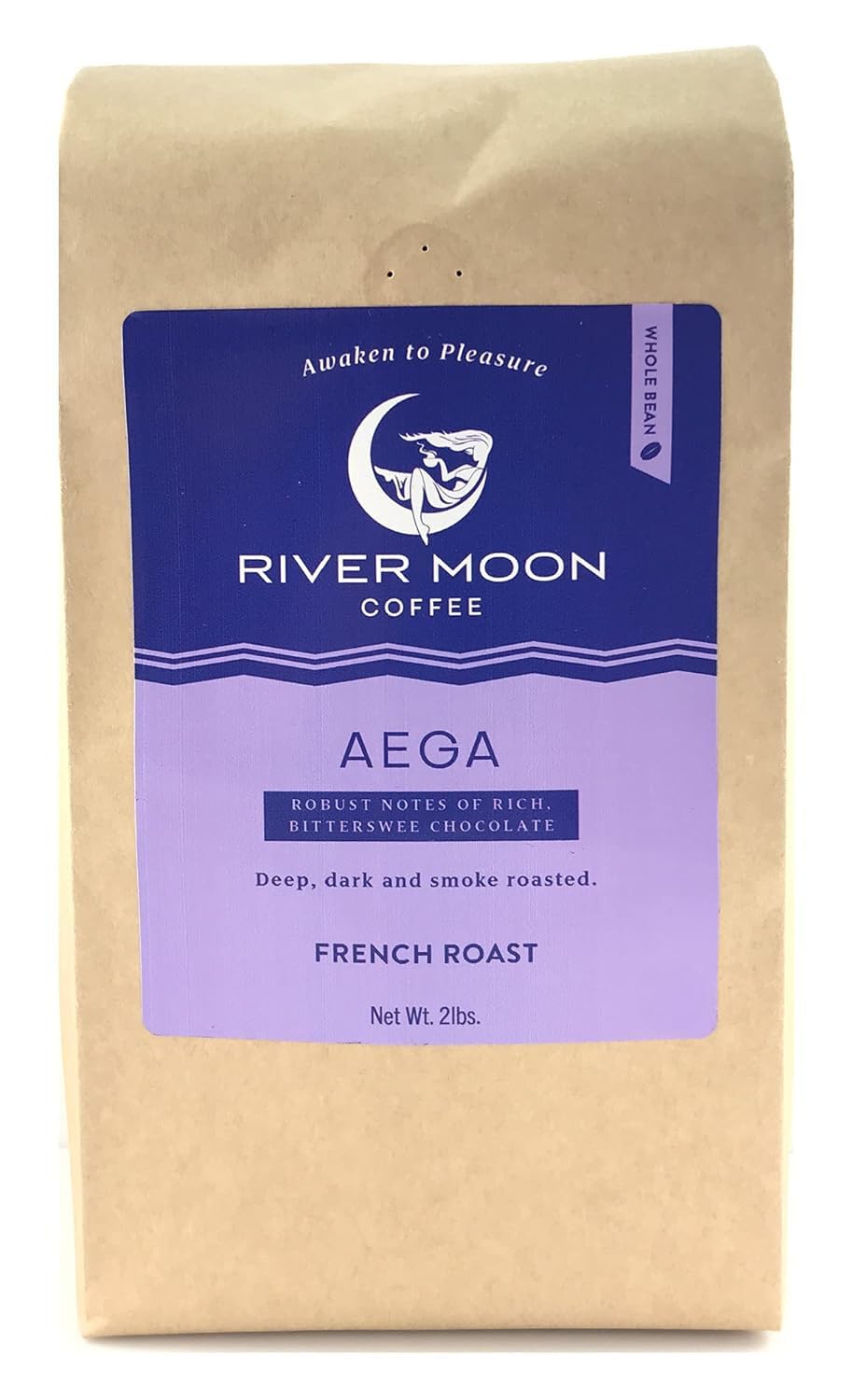 River Moon Coffee, French Roast Coffee Beans, 2 lb, Dark Roast, Non GMO Verified, Direct Trade, Dark, Intense Aega Blend, 100% Arabica