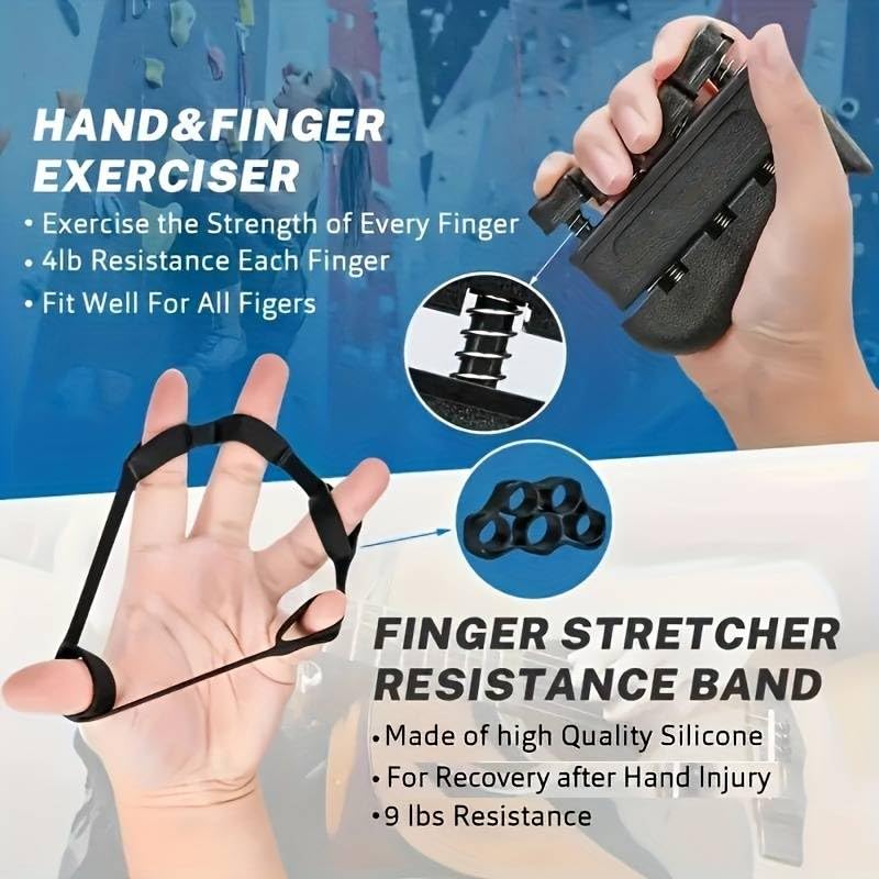 KANISYA Hand Grip Strengthener, 5PC Set Resistance Bands 5 to 60 kg, Finger Stretcher, Adjustable Hand Gripper, Exercise Ring, Grip Ball for Athlete, Strength Training Equipment Finger Hand Exercising 4