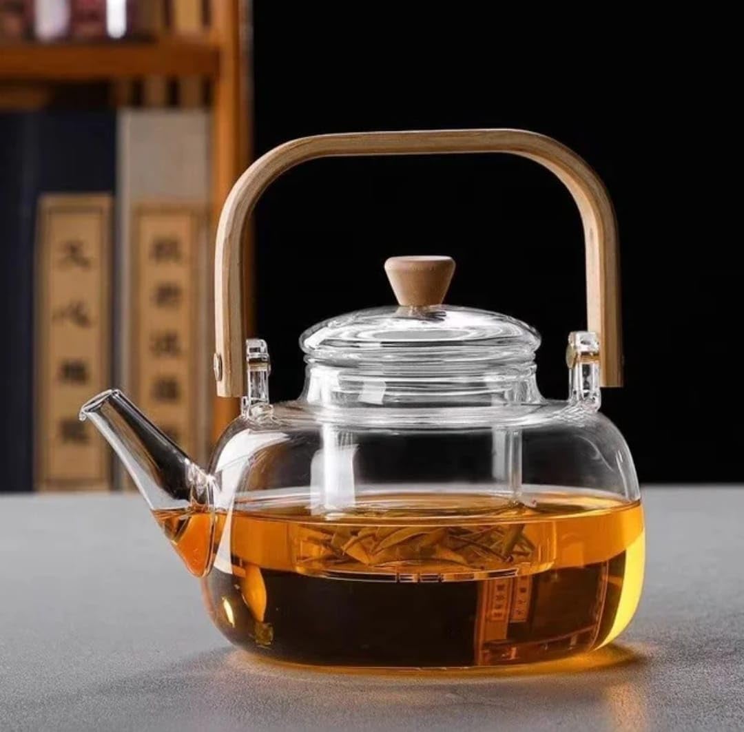 Jinelza 900ml Borosilicate Glass Teapot with Wooden Handle & Lid Heat Resistant Clear Kettle for Loose Leaf Tea, Flower Tea & Herbal Infusion,Glass Tea Kettle Stovetop Safe (Glass Tea Pot 900ml)-image-22
