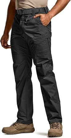 CQR Mens Utility Flex Cargo Pants, Classic-Fit Casual Stretch Work Pants, Water Resistant Lightweight Tactical Hiking Pants