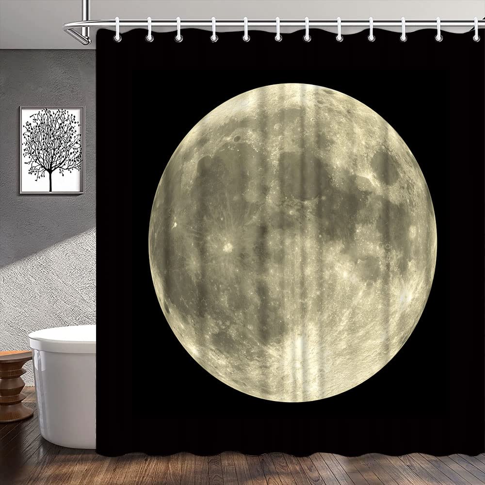 Cortina De Ducha Midnight In The Mist 72x72 Pulgadas - Noche Estrellada Con Luna, Juego Con Ganchos