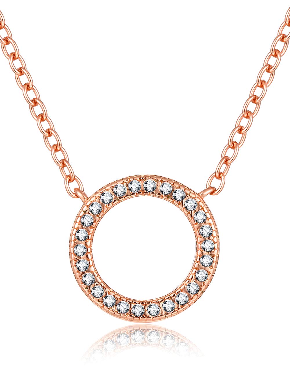 Presentski Collana Donna Cerchio In Argento 925 Placcato Oro Rosa – Regalo San Valentino Con Zirconia