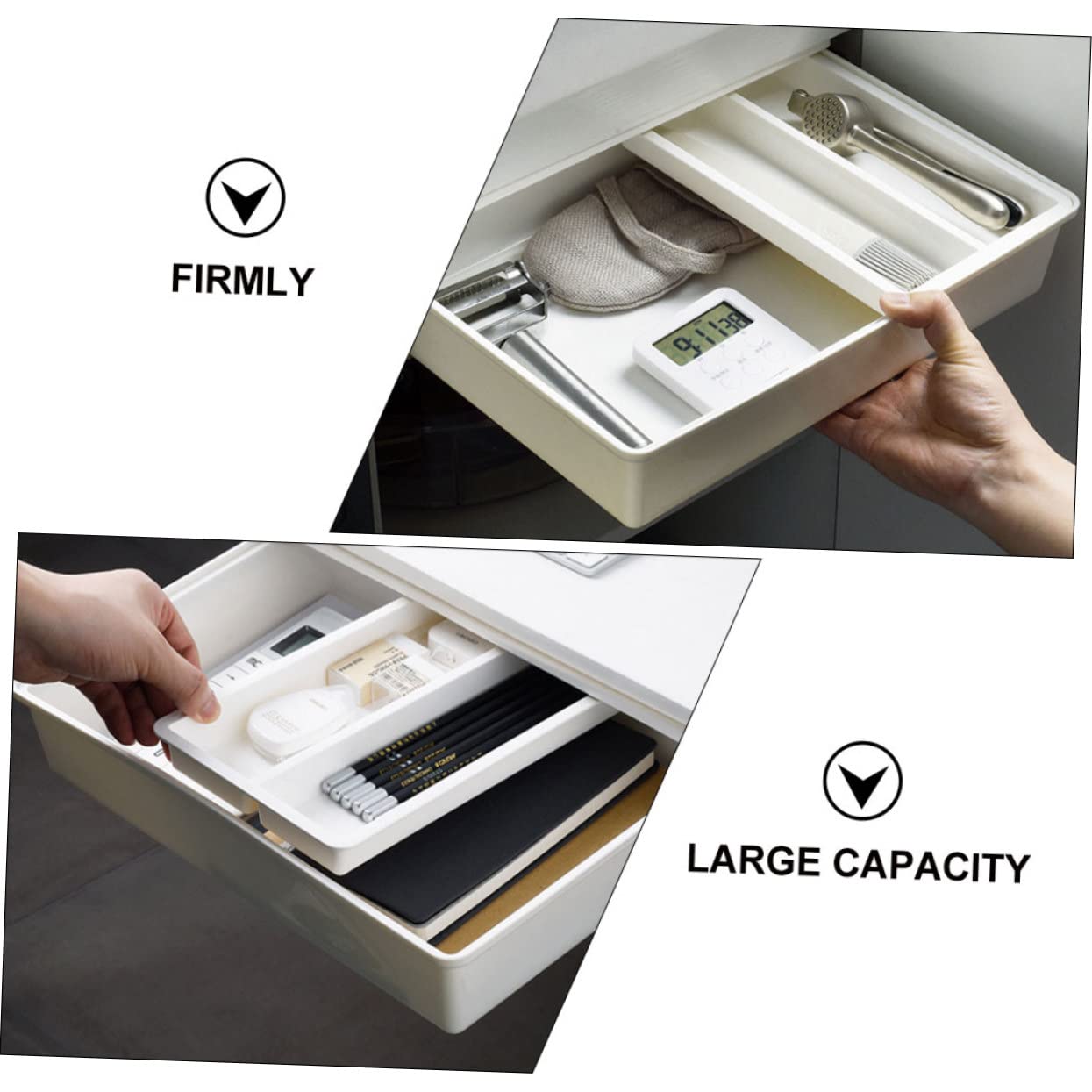 Artibetter Organizzatore per Plastica Sotto la Scrivania Contenitore Portaoggetti Resistente e Pratico Salvaspazio per Cancelleria e Accessori