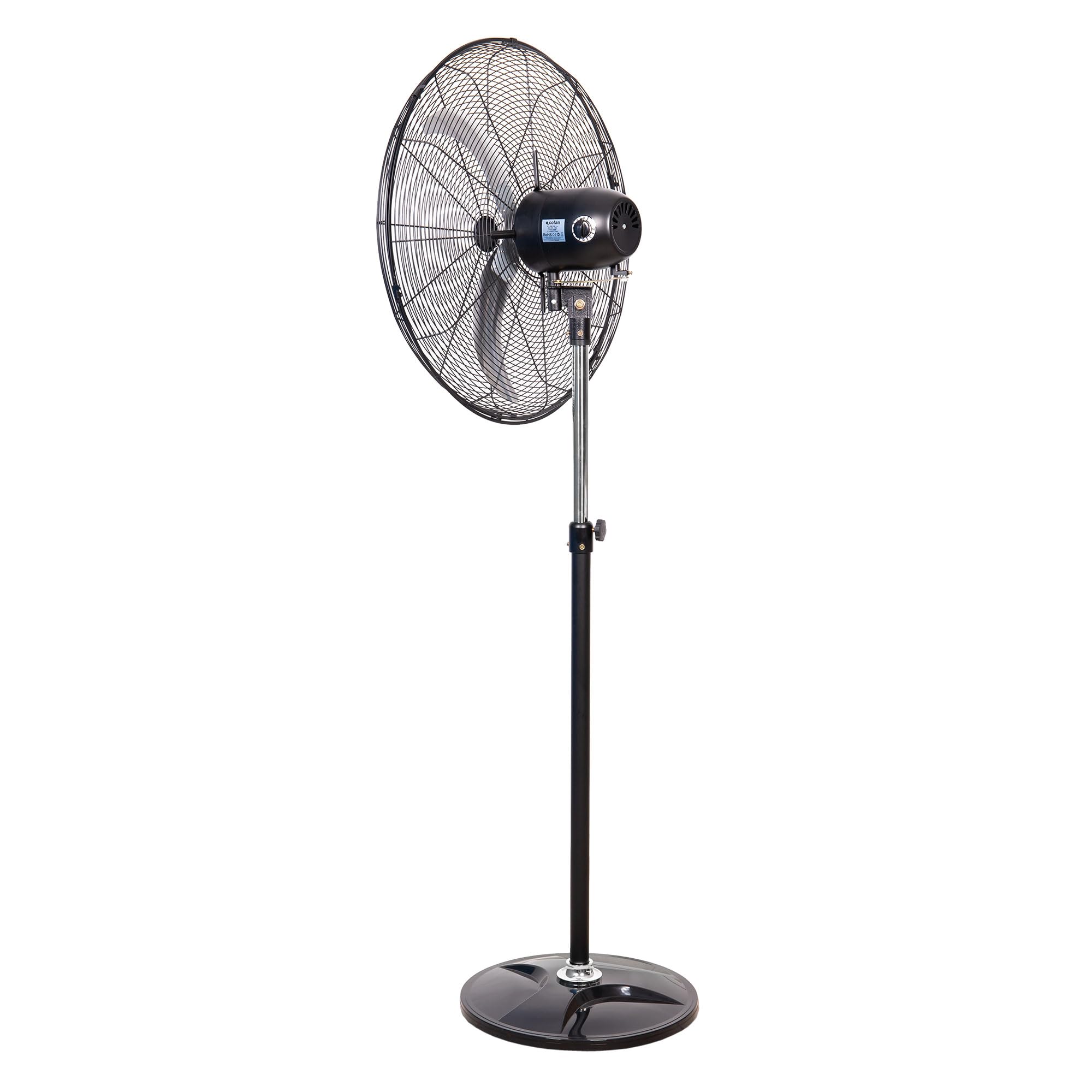 Cofan Ventilador de Pie Industrial con 3 Velocidades Ø65 cm, Motor Potente 200 W, Oscilante, 3 Aspas de Aluminio de Alto Rendimiento, Altura de 155 cm, Color Negro