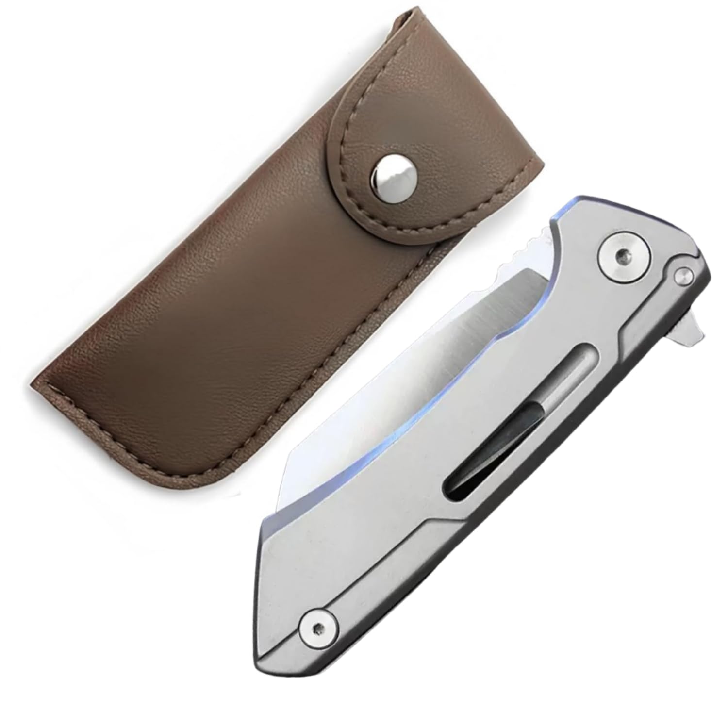 High-Carbon Steel Folding Pocket Tool, Men Cool Cutter 2.55'' Blade Folding EDC Gadgets, with Leather Storage Bag for Great Gift or Outdoor Camping
