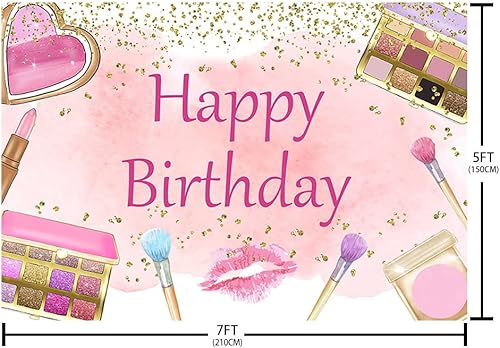 Miniatura 5 de Sendy Fondo de maquillaje de 7 x 5 pies para spa, feliz cumpleaños, suministros de decoración de fiesta para niña, princesa, rosa, rubor, pastel,