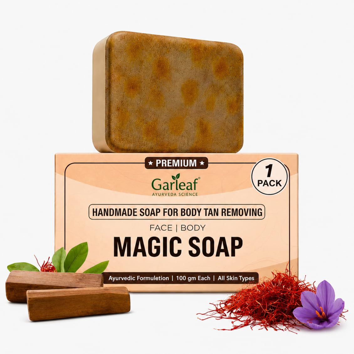 Magic Soap Tan Removal Sandalwood & Saffron Magic Soaps For Bath | Paraben Free | Chandan & Kesar Bath Soaps | Handmade Soaps For Glowing | Skin Brightening For Men & Women - 100gm (Tan removal soap, Pack of 1)-picture-12