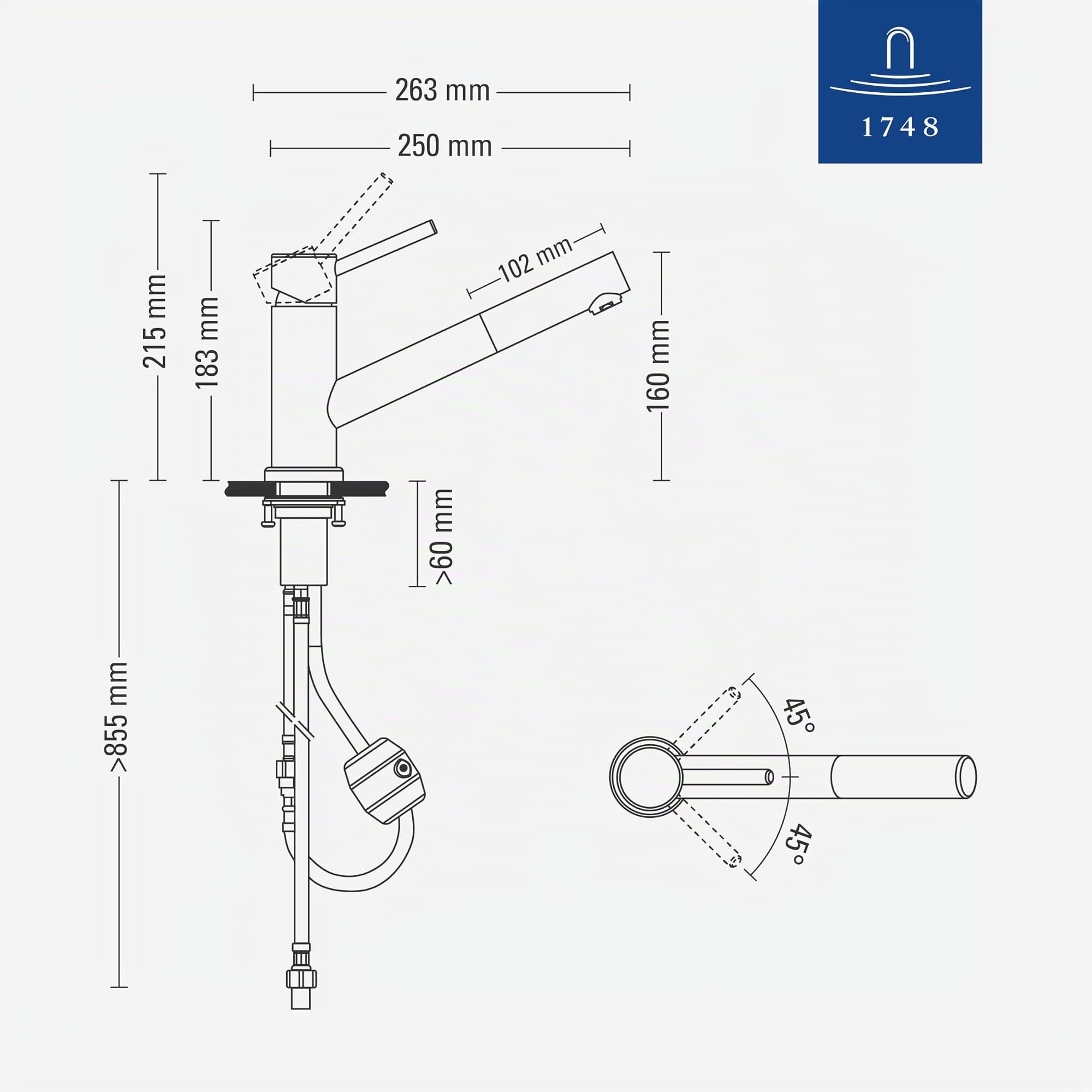 Villeroy & Boch Como Shower Window robinetterie de cuisine, 120 mm – Inox