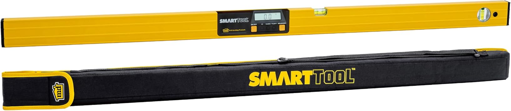 M-D Building Products 92325 SMARTTOOL 48 Inch Digital Level Precision Measurement w/LCD Screen, Audible Alerts, Water Resistance, High Visibility, Heavy-Duty Aluminum Frame - Includes Carry Case