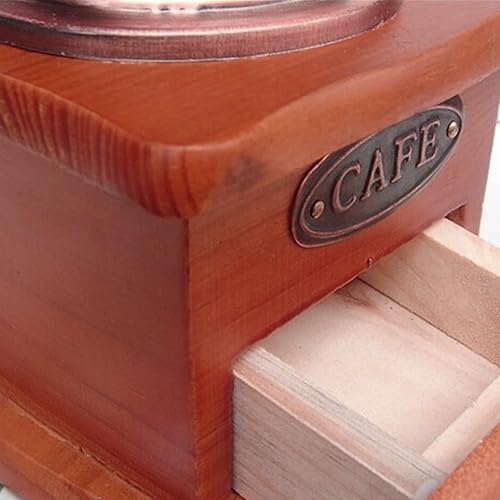 Miniatura 7 de Molinillo de café manual antiguo, molinillo de grano de café vintage de mano con rebabas cónicas de madera, molinillo de café de 4 x 4 pulgadas,