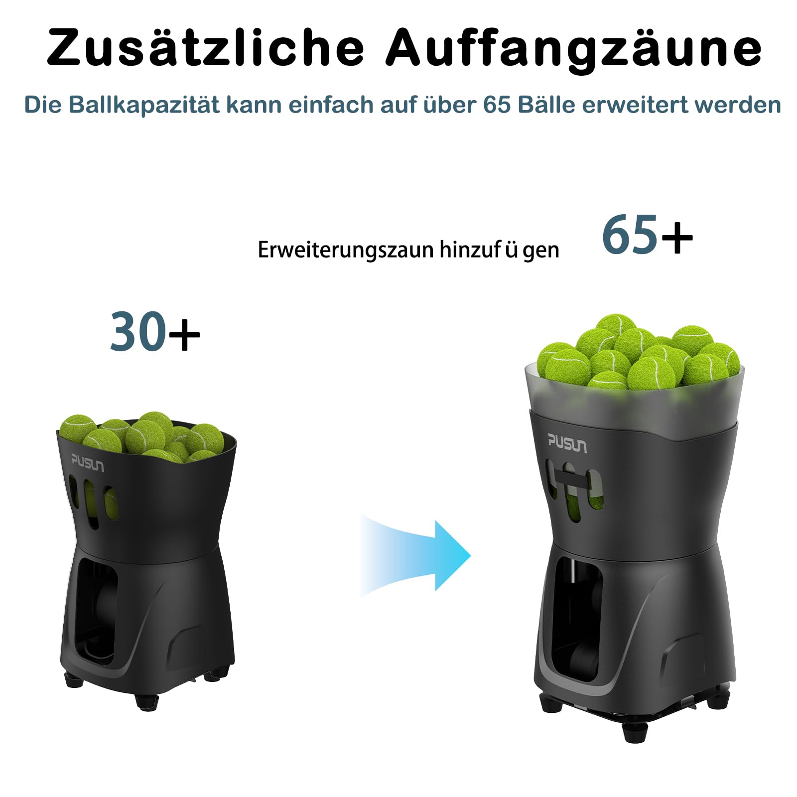 PUSUN PT-MINIPro Tragbare Tennisballmaschine - Leichte Indoor-Tennismaschine mit APP-Steuerung, 65-Ball-Kapazität & Lehrsystem, Intelligenter Tennistrainer für Schulen (3-5 Stunden Akku)
