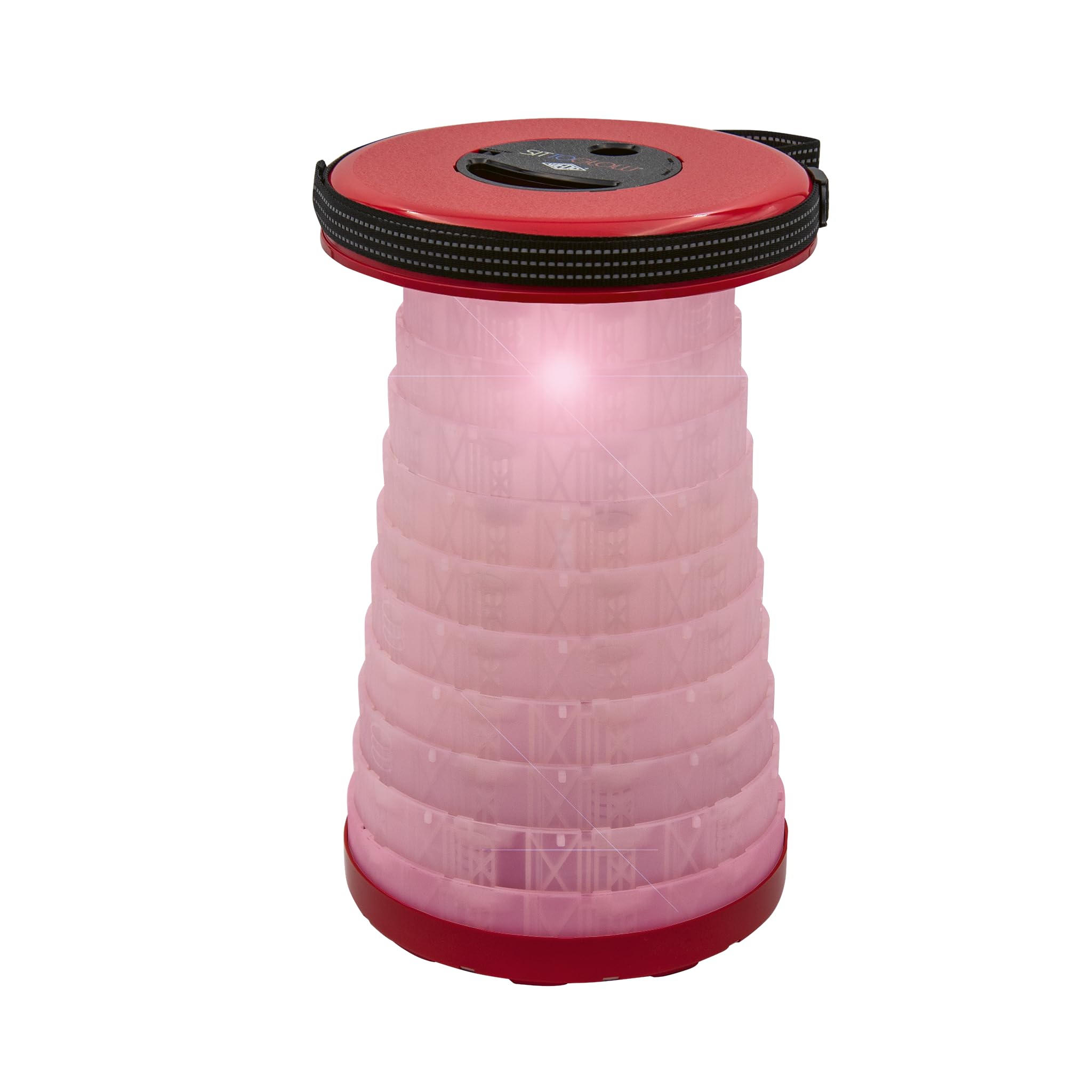 SITTOGLOW by WEDO 2126102 | Teleskophocker mit LED-Beleuchtung | 3 Beleuchtungsstufen | 42 cm Höhe | höhenverstellbar in 10 Stufen | Schultergurt | 150 kg Tragkraft | TÜV & GS | 1,28 kg | rot