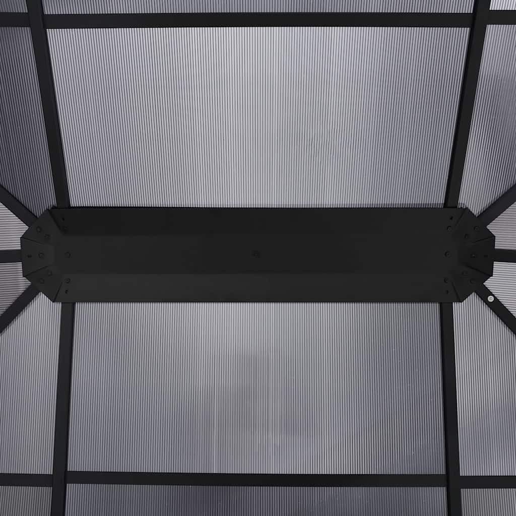 Altanka z zasłonami 400x300x265 cm antracyt | Dach panelowy PC 6 mm, rama aluminiowa i stalowa, 4 zasłony poliestrowe, łatwy montaż