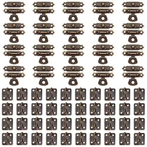 GORGECRAFT 40 Juego de Minibisagras Antiguas con 20 Juegos de Pestillos Retro Y 240 Tornillos de Hebillas Antiguas para Armario de Madera, Caja de Almacenamiento de Joyería Vintage, Suministros