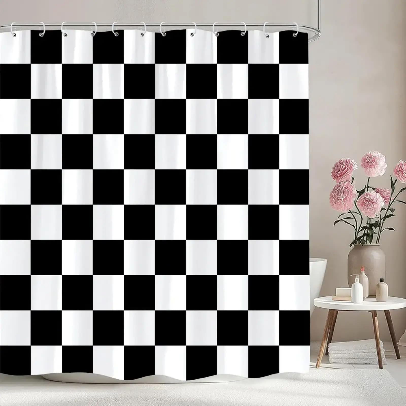 Rideau de douche en tissu polyester 110x210cm avec rideaux de bain avec crochets modernes