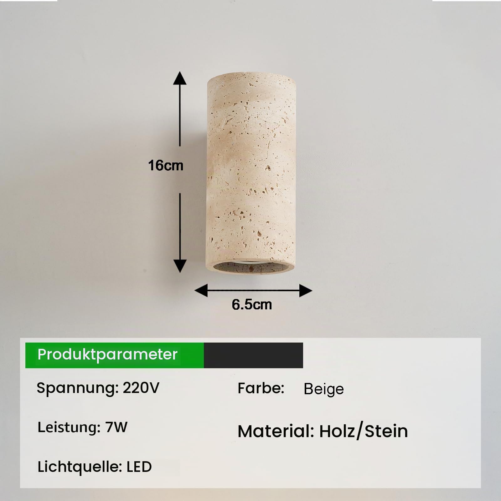7W Gelber Travertin Wandleuchte Japanische Wabi Sabi Wandlampe Stein Lampe Warmweiße wandleuchten Wandleuchte innen lampen Geeignet für Schlafzimmer, Esszimmer, Küche, Diele, Flur Zylindrisch