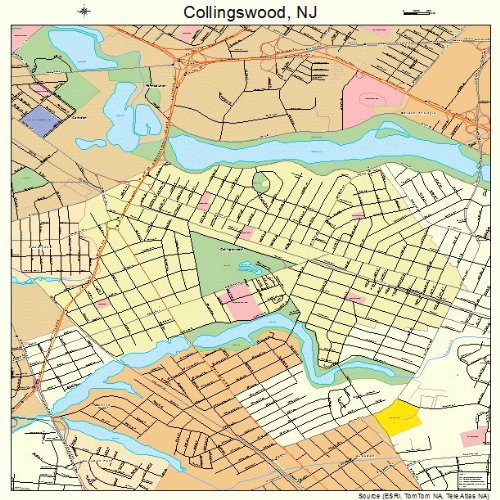 Large Street & Road Map of Collingswood, New Jersey NJ Printed poster