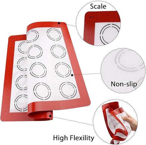 Miniatura 4 de LotFancy Tapete de silicona para hornear, paquete de 2 forros antiadherentes para hornear macarrones para galletas, masa rodante, pan y pastelería,